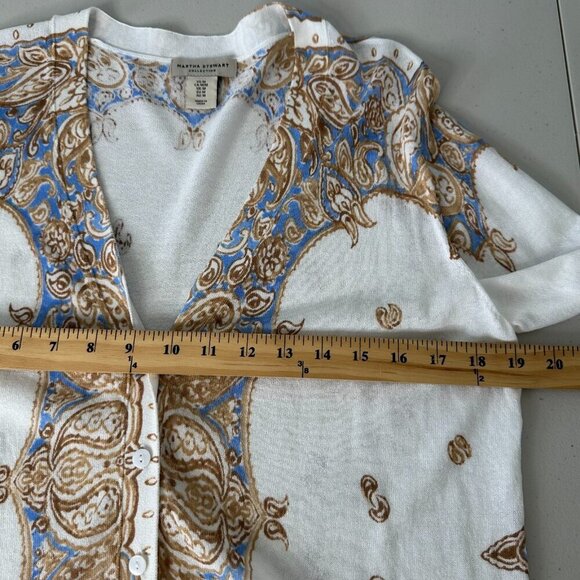 Martha Stewart Cardigan Sweater Size M Cream Blue Paisley - Picture 7 of 11